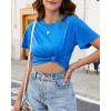 imageWomens Summer Crop Tops Short Sleeve Round Neck TShirts Loose Fit Casual BlouseD Light Blue
