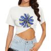 imageWomens Summer Crop Tops Short Sleeve Round Neck TShirts Loose Fit Casual BlouseE Blue White Flower