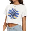 imageWomens Summer Crop Tops Short Sleeve Round Neck TShirts Loose Fit Casual BlouseE Blue White Flower
