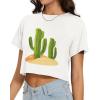imageWomens Summer Crop Tops Short Sleeve Round Neck TShirts Loose Fit Casual BlouseE White Green Cactus