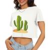 imageWomens Summer Crop Tops Short Sleeve Round Neck TShirts Loose Fit Casual BlouseE White Green Cactus