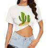imageWomens Summer Crop Tops Short Sleeve Round Neck TShirts Loose Fit Casual BlouseE White Green Cactus