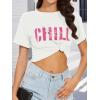 imageWomens Summer Crop Tops Short Sleeve Round Neck TShirts Loose Fit Casual BlouseE White Pink Letter
