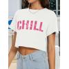 imageWomens Summer Crop Tops Short Sleeve Round Neck TShirts Loose Fit Casual BlouseE White Pink Letter