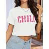 imageWomens Summer Crop Tops Short Sleeve Round Neck TShirts Loose Fit Casual BlouseE White Pink Letter