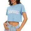 imageWomens Summer Crop Tops Short Sleeve Round Neck TShirts Loose Fit Casual BlouseF Blue New York