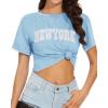 imageWomens Summer Crop Tops Short Sleeve Round Neck TShirts Loose Fit Casual BlouseF Blue New York