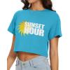 imageWomens Summer Crop Tops Short Sleeve Round Neck TShirts Loose Fit Casual BlouseF Blue Sunset Hour