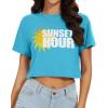 imageWomens Summer Crop Tops Short Sleeve Round Neck TShirts Loose Fit Casual BlouseF Blue Sunset Hour