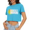 imageWomens Summer Crop Tops Short Sleeve Round Neck TShirts Loose Fit Casual BlouseF Blue Sunset Hour
