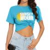 imageWomens Summer Crop Tops Short Sleeve Round Neck TShirts Loose Fit Casual BlouseF Blue Sunset Hour