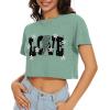 imageWomens Summer Crop Tops Short Sleeve Round Neck TShirts Loose Fit Casual BlouseF Green Love Printing