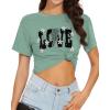 imageWomens Summer Crop Tops Short Sleeve Round Neck TShirts Loose Fit Casual BlouseF Green Love Printing