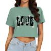 imageWomens Summer Crop Tops Short Sleeve Round Neck TShirts Loose Fit Casual BlouseF Green Love Printing