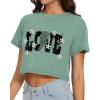 imageWomens Summer Crop Tops Short Sleeve Round Neck TShirts Loose Fit Casual BlouseF Green Love Printing