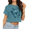 imageWomens Summer Crop Tops Short Sleeve Round Neck TShirts Loose Fit Casual BlouseF Grey Blue Butterfly