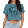imageWomens Summer Crop Tops Short Sleeve Round Neck TShirts Loose Fit Casual BlouseF Grey Blue Butterfly
