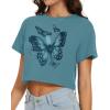 imageWomens Summer Crop Tops Short Sleeve Round Neck TShirts Loose Fit Casual BlouseF Grey Blue Butterfly