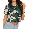 imageWomens Summer Crop Tops Short Sleeve Round Neck TShirts Loose Fit Casual BlouseG Camo Green