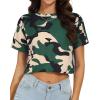 imageWomens Summer Crop Tops Short Sleeve Round Neck TShirts Loose Fit Casual BlouseG Camo Green