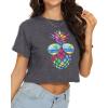 imageWomens Summer Crop Tops Short Sleeve Round Neck TShirts Loose Fit Casual BlouseG Dark Grey Pineapple