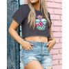 imageWomens Summer Crop Tops Short Sleeve Round Neck TShirts Loose Fit Casual BlouseG Dark Grey Pineapple