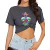 imageWomens Summer Crop Tops Short Sleeve Round Neck TShirts Loose Fit Casual BlouseG Dark Grey Pineapple