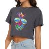 imageWomens Summer Crop Tops Short Sleeve Round Neck TShirts Loose Fit Casual BlouseG Dark Grey Pineapple