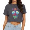 imageWomens Summer Crop Tops Short Sleeve Round Neck TShirts Loose Fit Casual BlouseG Dark Grey Pineapple