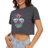 imageWomens Summer Crop Tops Short Sleeve Round Neck TShirts Loose Fit Casual BlouseG Dark Grey Pineapple