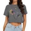 imageWomens Summer Crop Tops Short Sleeve Round Neck TShirts Loose Fit Casual BlouseG Grey Dandelion Print