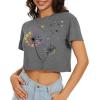imageWomens Summer Crop Tops Short Sleeve Round Neck TShirts Loose Fit Casual BlouseG Grey Dandelion Print