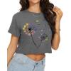 imageWomens Summer Crop Tops Short Sleeve Round Neck TShirts Loose Fit Casual BlouseG Grey Dandelion Print