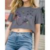 imageWomens Summer Crop Tops Short Sleeve Round Neck TShirts Loose Fit Casual BlouseG Grey Dandelion Print