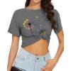 imageWomens Summer Crop Tops Short Sleeve Round Neck TShirts Loose Fit Casual BlouseG Grey Dandelion Print