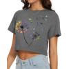imageWomens Summer Crop Tops Short Sleeve Round Neck TShirts Loose Fit Casual BlouseG Grey Dandelion Print