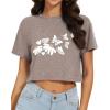 imageWomens Summer Crop Tops Short Sleeve Round Neck TShirts Loose Fit Casual BlouseH Brown Flower Butterfly
