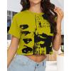 imageWomens Summer Crop Tops Short Sleeve Round Neck TShirts Loose Fit Casual BlouseH Ginger Yellow Graffiti
