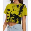 imageWomens Summer Crop Tops Short Sleeve Round Neck TShirts Loose Fit Casual BlouseH Ginger Yellow Graffiti