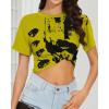 imageWomens Summer Crop Tops Short Sleeve Round Neck TShirts Loose Fit Casual BlouseH Ginger Yellow Graffiti
