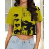 imageWomens Summer Crop Tops Short Sleeve Round Neck TShirts Loose Fit Casual BlouseH Ginger Yellow Graffiti