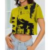 imageWomens Summer Crop Tops Short Sleeve Round Neck TShirts Loose Fit Casual BlouseH Ginger Yellow Graffiti