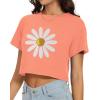 imageWomens Summer Crop Tops Short Sleeve Round Neck TShirts Loose Fit Casual BlouseH Orange Red Flower