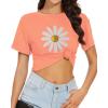 imageWomens Summer Crop Tops Short Sleeve Round Neck TShirts Loose Fit Casual BlouseH Orange Red Flower