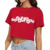 imageWomens Summer Crop Tops Short Sleeve Round Neck TShirts Loose Fit Casual BlouseH Red White Flower