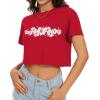 imageWomens Summer Crop Tops Short Sleeve Round Neck TShirts Loose Fit Casual BlouseH Red White Flower
