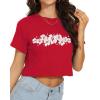 imageWomens Summer Crop Tops Short Sleeve Round Neck TShirts Loose Fit Casual BlouseH Red White Flower