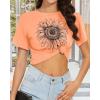 imageWomens Summer Crop Tops Short Sleeve Round Neck TShirts Loose Fit Casual BlouseOrange Sunflower