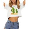 imageWomens Summer Crop Tops Short Sleeve Round Neck TShirts Loose Fit Casual BlouseE White Green Cactus