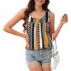 imageCHICGAL Womens Tank Tops Summer Sleeveless Blouse Crewneck Casual Loose Fit Tunic ShirtKhaki Stripe